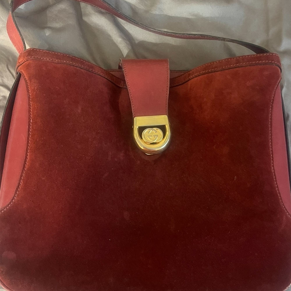 CYBER SPECIAL Vintage Burgundy Suede Gucci Tote